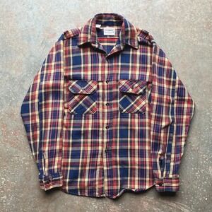 VTG 70s BIG MIKE Vintage Plaid Flannel Shirt Men Made in USA Red Blue Tan L